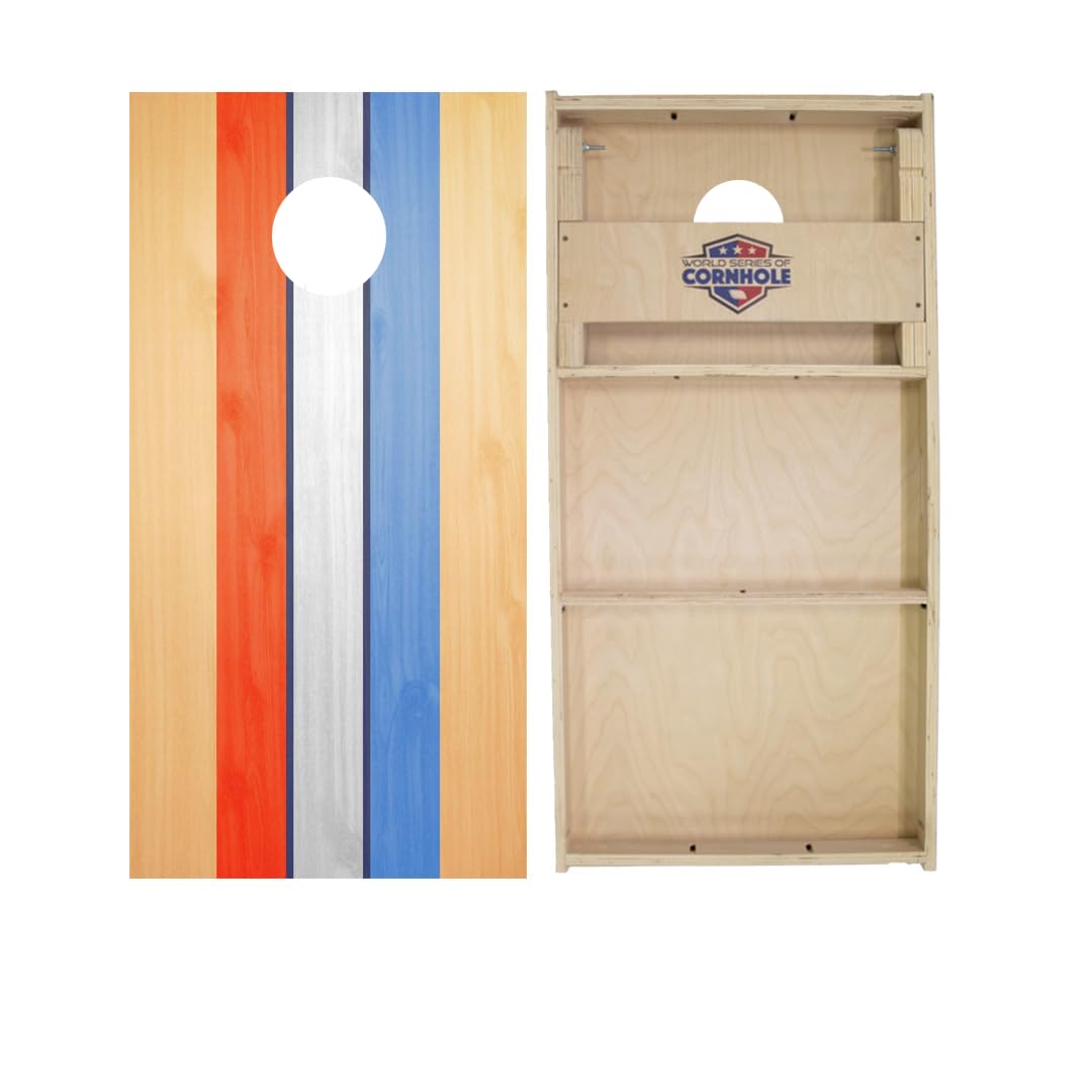 Retro USA Stripes Cornhole Boards - WSOC Runway Series - Includes (2) Boards (Resin Bags) + (2) Hole Lights & (2) Edge Lights