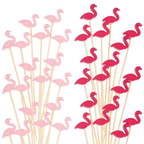 SMASOLO 100個 火烈鳥形状バンブーピック 前菜用竹製まようじ 使い捨てフルーツピック パーティー 誕生日 ホームカクテルに 軽量で丈夫 別包