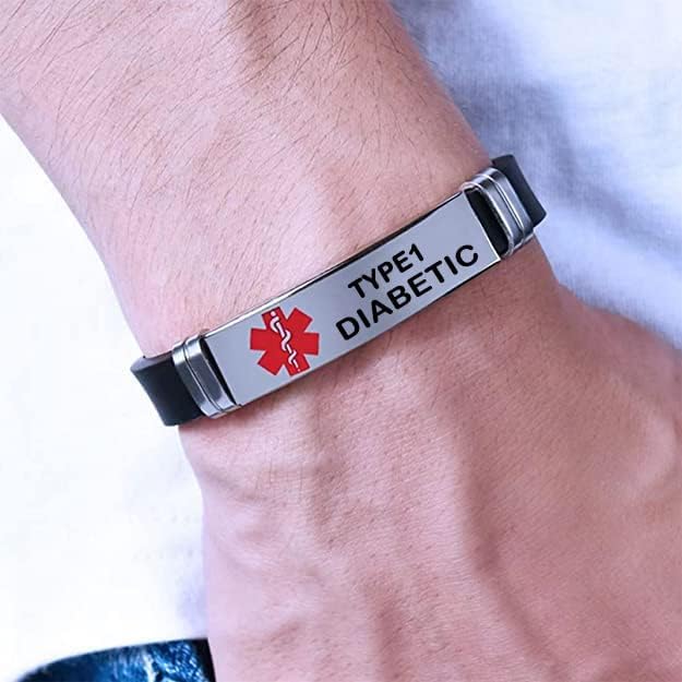 Miniatura 6 de Pulseras de identificación de alerta médica de silicona, ajustables, deportivas, de emergencia, impermeables, pulseras de alerta de identificación