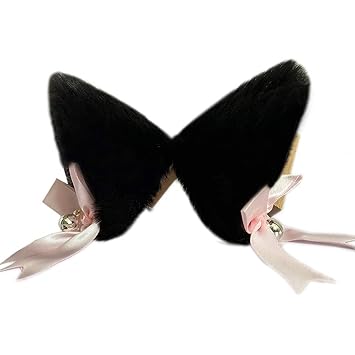 Amazon Com Sheicon Cat Ears With Bell Furry Neko Ears Headband Hair Clip Headwear Anime Cosplay For Halloween Costume Color All Black Beauty Personal Care
