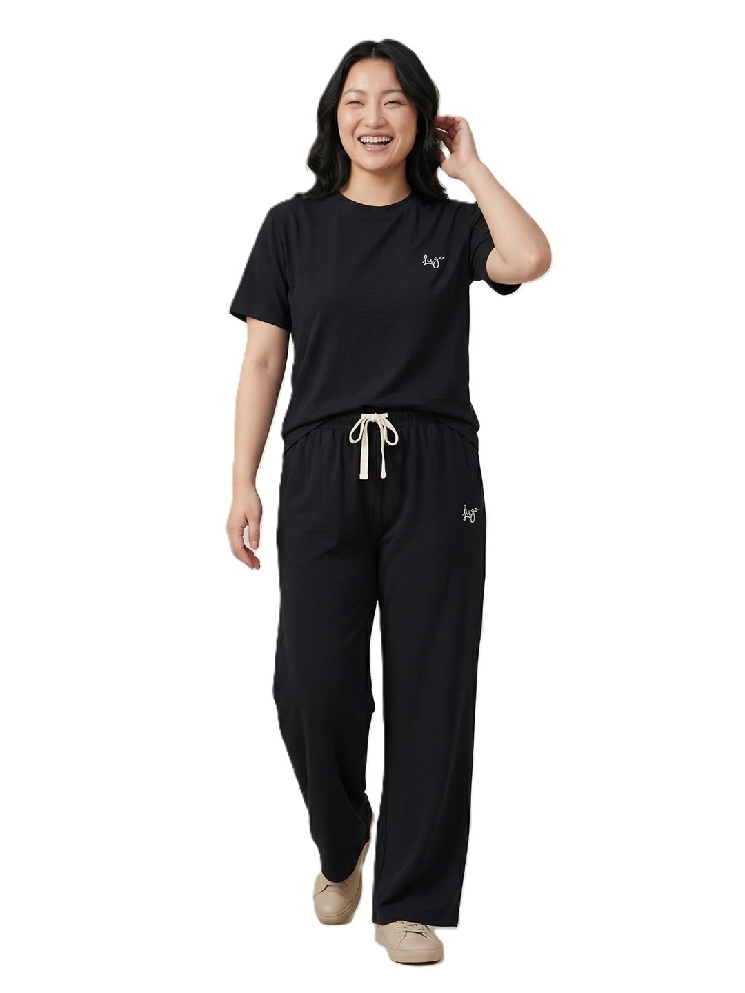 lugo Women's Solid Cotton Blend T-Shirt & Trouser Co-Ord Set | Round Neck Half Sleeve Top with Matching Pants | Casual Two-Piece Outfit for Women&Girls-picture-36