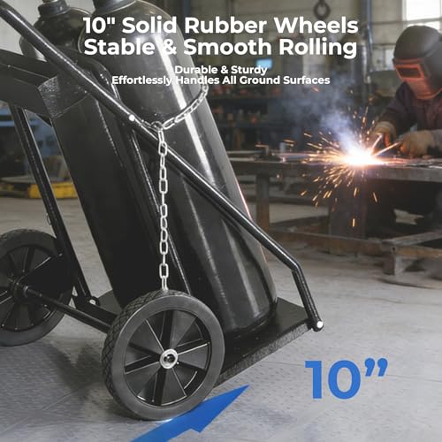 Image of Dual Welding Cylinder Cart, Oxygen Acetylene Tank Cart with 440LBS Weight Capacity, 10-Inch Solid Wheels and Tank Storage Safety Chains, Suitable for Double 12.5-Inch Dia. Gas Cylinders