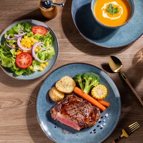 Image of GBHOME Dinnerware Sets For 6, 24Pcs Stoneware Plates and Double Bowls Sets, Dishwasher&Microwave Safe