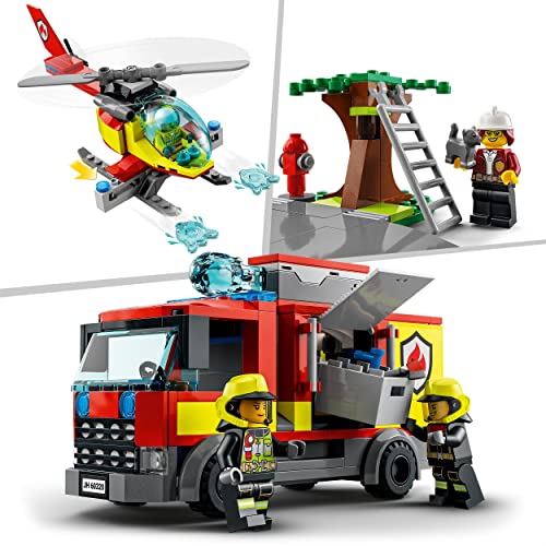LEGO 60320 City Parque de Bomberos de Juguete con Helicóptero y Camión para Construir, Mini Figuras, Perrito y Gatito, Reyes Magos