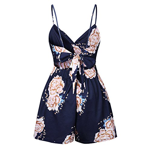 Baskuwish Womens Loose O Neck Short Sleeve Floral Printed Short Jumpsuit Rompers Navy thumb #6