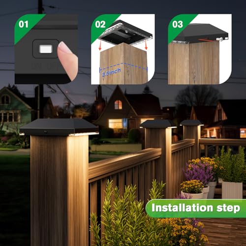 Jofios HWL999A Solar Post Cap Lights Outdoor 16Pack - Waterproof Solar Fence Post Lights Fit 4X4 Wooden/Vinyl Posts, Black Solar Deck Post Lights Emit Warm White thumb #4