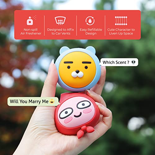 Image of AURA Car Air Freshener Vent Clip, Apeach (Will You Marry Me, 0.14fl oz*2, Pack of 2) - Long-Lasting Odor-Fighting Scent. Kakao Friends Figurine. Car Decoration Accessories, Diffuser, Absorber
