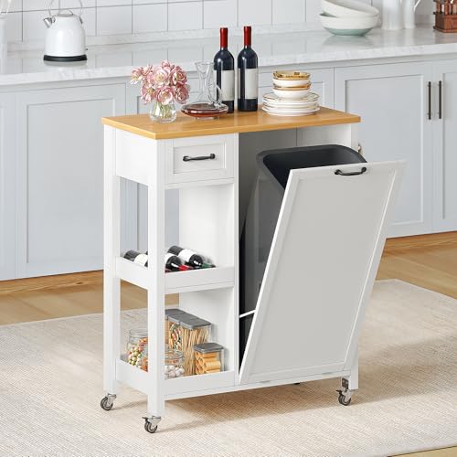 DWVO Rolling Kitchen Island Cart, Tilt-Out Trash Can Cabinet, Kitchen Trash Recycling Cabinet Fits 13 Gallon Garbage Bin, 30