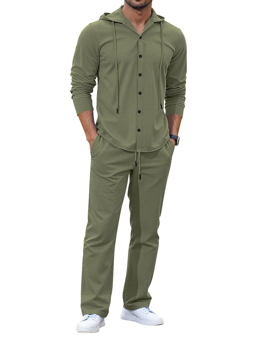 Ensemble Chemise Pantalon Homme Texturé Leger Vetement Casual Chic Ete Survêtement Tenue De Sport Ample Confortable Costume Maison