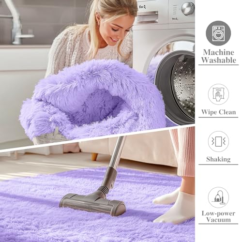 OLANLY 2x6 Machine Washable Runner Rugs for Hallway, Soft Fluffy Shaggy Bedside Rugs for Bedroom, Living Room, Indoor Floor Carpet for Kids Girl Boy, Nursery Rooms, Home Decor Aesthetic, Light Purple