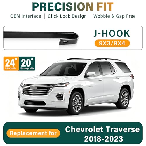 Image of Windshield Wiper Blades Replacement for Chevy Chevrolet Traverse 2018-2023 | Original Equipment Replacement Front Rear Wipers Blade Set - 24 inch+20 inch+10 inch (Set of 3) U /J Hook