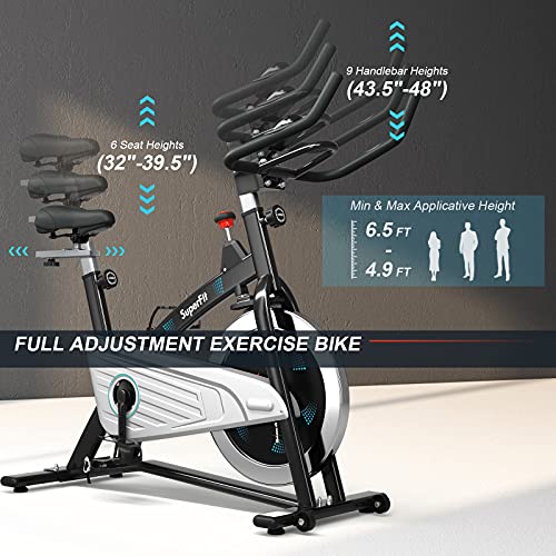 Goplus Magnetic Stationary Bike, Indoor Exercise Cycling Bike Smooth Belt Drive W/ Heart Rate, LCD Monitor, Full Adjustment Near-silent Home Cardio Workout Spin Bike