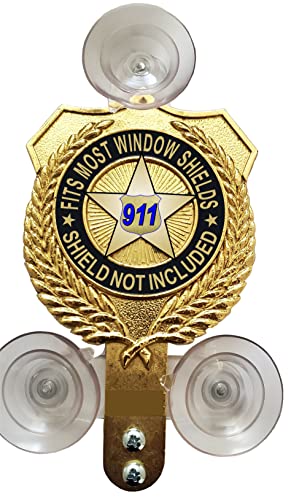 Extra Large Size (see photo for specs) First Responder Shield Holder for Car Window fits PBA FOP FMBA EMS Shields. Strong acrylic with 3 dual suction cups. MADE in The USA (Extra Large)