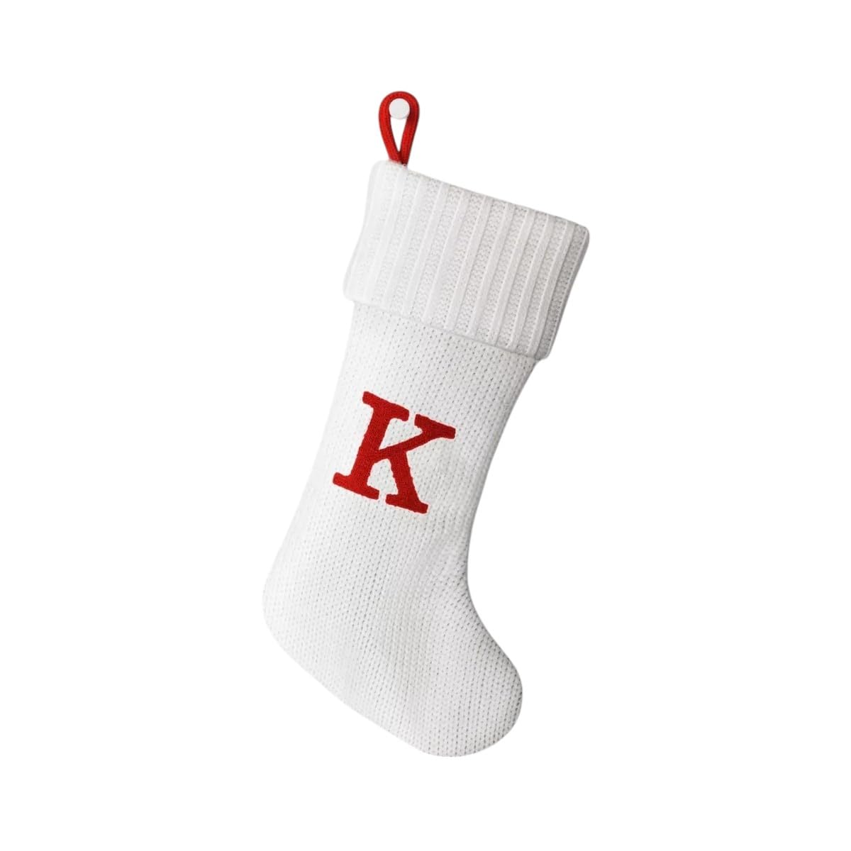 (3) Christmas Holiday Winter White Thick Knit Stocking Monogram Letter K Measures 19"