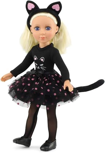 Emily Rose Ropa de muñeca de 14 pulgadas, juego de regalo de disfraz de muñeca de gato negro de 14 pulgadas, incluye orejas de gato, medias y