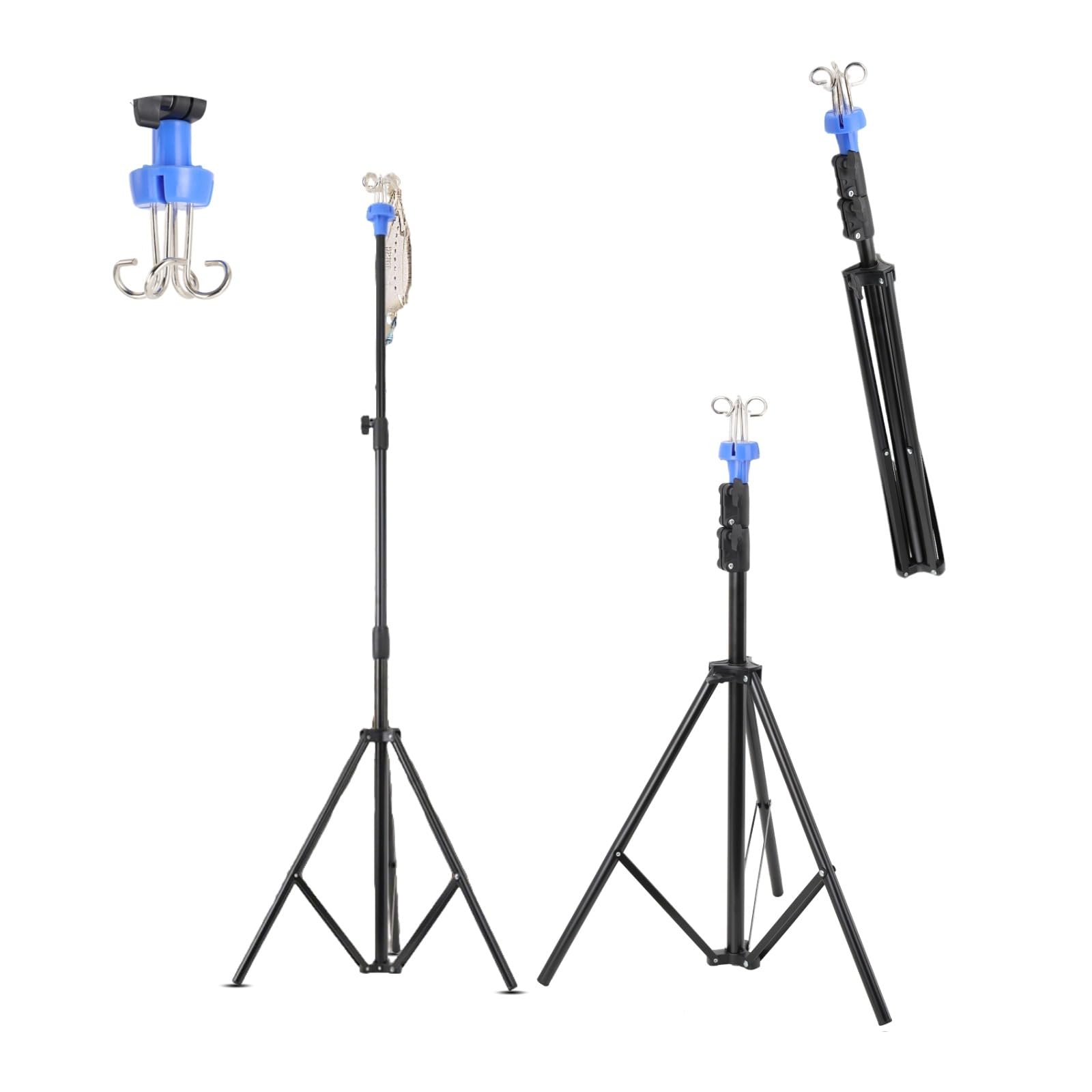 Support à perfusion intraveineuse, support pliable pour perfusion avec 4 Crochets& 3 Pieds, Support de Perche Hauteur réglable de 75 à 210 cm, Perche intraveineuse Pliable pour Les Voyages