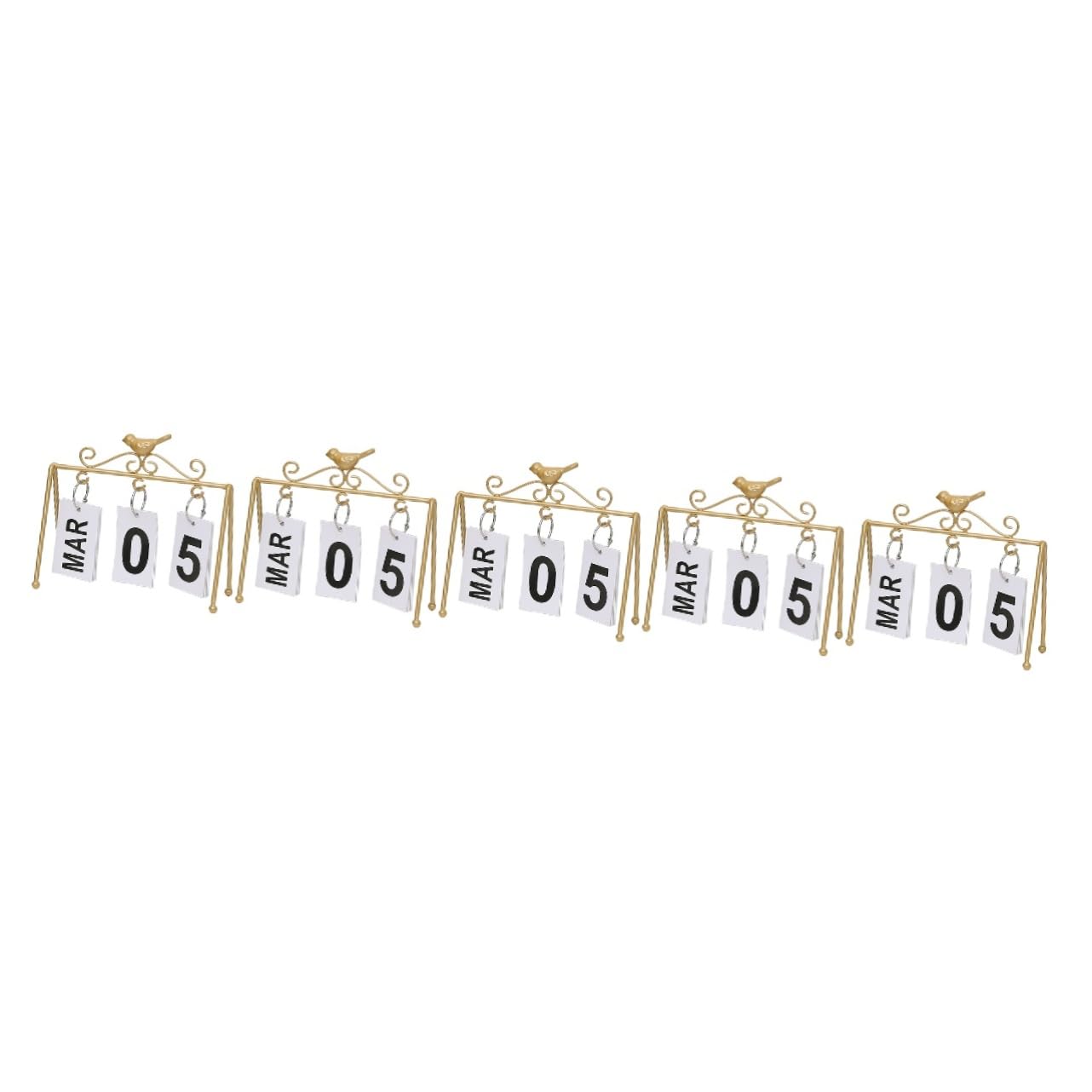 Lurrose 5stücke Kalender Dekoration Vogelmotiv Perpetueller Tischkalender Für Schreibtisch Stilvolle Wohnaccessoires Und Geschenkidee Für Feiertage Goldfarben