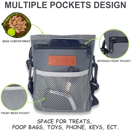 TRIPOLACO Leckerlitasche für Hunde - Großer Leckerlibeutel für Hunde mit Mehreren Taschen, Kotbeutelspender & Handyfach, 3 Tragevarianten - Idealer Futterbeutel Hundetraining & Spaziergänge