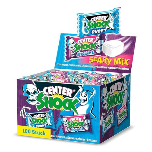 Bild von Center Shock Scary Mix, Box mit 100 Kaugummis, extra-sauer mit verschiedenen Sorten, geeignet für Geburtstag, Pinata, Candy-Bar & Schultüte, Weihnachten & Halloween, 400g
