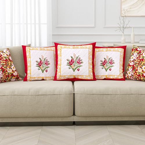 Image of BLOCKS OF INDIA Hand Block Printed Cotton Linen Cushion Cover (16 x 16 inches) (Color 5)