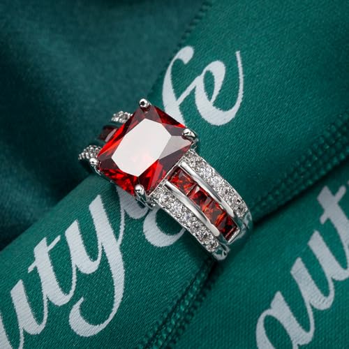 Silver Plated Emerald & Princess Cut Created Black Spinel Cubic Zirconia Filled Engagement Wedding Proposal Promise Ring Band for Women Ladies Lover Jewelry2