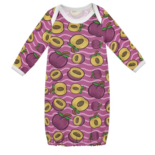 WIFIU Plum Fruit Cartoon Style Baby Girls Boys Sleeper Gown Cotton Nightgown Long Sleeve, Baby Nightdress Sleeping Clothes for Newborn 3-6 Months