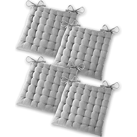 Gräfenstayn® 4er-Set Baumwoll-Sitzkissen 40x40x5cm mit Haltebändern für Indoor und Outdoor mit Öko-Tex Siegel Cover