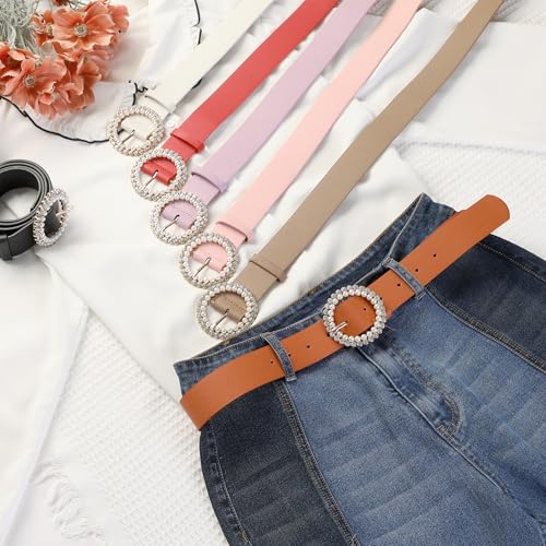 Women's Belt Rhinestones Pearl Buckle Fashion Sweet Belts for Dresses Pants 6