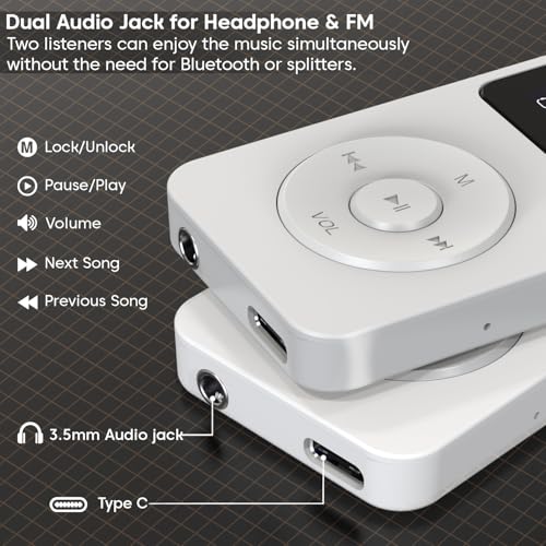 Image of Sounce 16GB Mini MP3 Music Player with Bluetooth 5.4, HiFi Lossless Sound, Video Playback, Voice Recorder, FM Radio, E-Book Reader, and Built-in Speaker | Expandable up to 128GB (White)