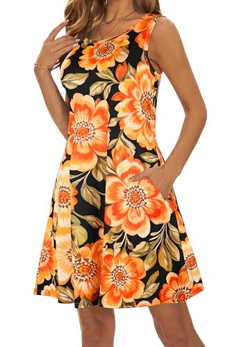 Image of Summer Dresses for Women 2026 Casual Sundresses Beach Cover Ups Sleeveless Tshirt Swing Dress with Pockets