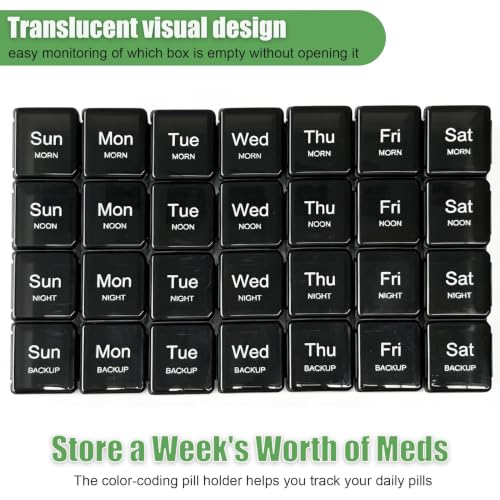 Image of Pill Organizer 4 Times a Day - Pill Box 7 Day, Large Weekly Medicine Pill Case for Travel with Removable Individual Containers, Pill Cases to Hold Daily Vitamins and Supplements(Black)