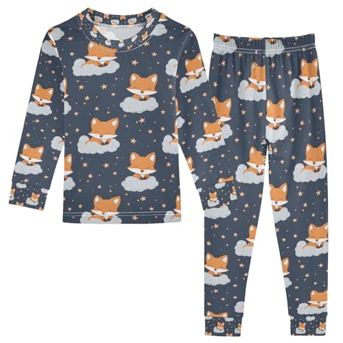 senya Good Night Cute Fox A Pajamas Set Long Sleeve Soft Cotton Sleepwear 2 Piece