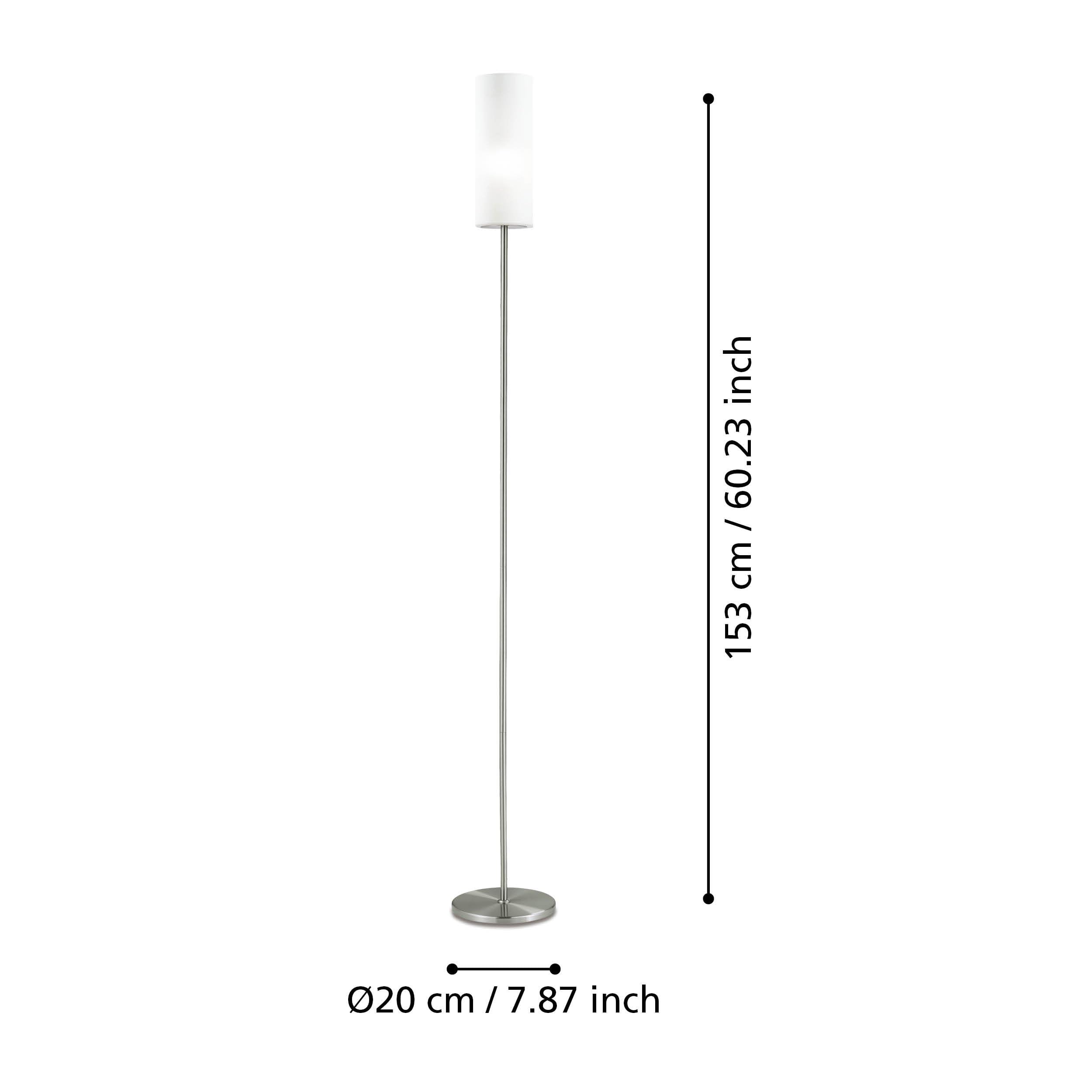 EGLO Stehlampe Troy 3, 1 flammige Stehleuchte, Material: Stahl | Farbe: Nickel matt, Glas: satiniert weiß, Fassung: E27, inkl. Trittschalter