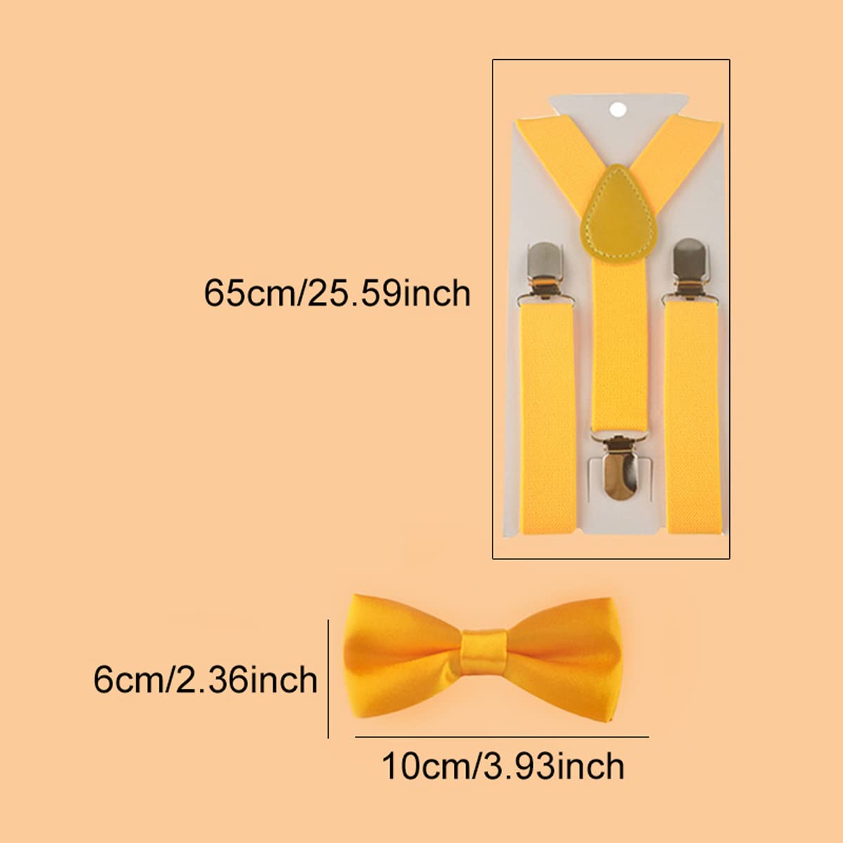 Queenbox Adjustable Kid Y-shape Braces Bow Tie Set, Elastic Suspender with 3 Clips, Pre-tied Bowtie, Orange