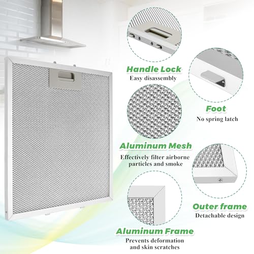 Updated W10169961A Range Hood Filter Replacement (3PCS) by Techecook, 5-Layer Aluminum Mesh Hood Grease Filter 10.5 x 12 Inch Fit for Whirlpool, Kitchen Aid, Jenn-Air Range Hoods