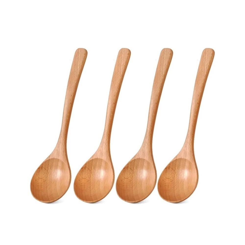 Utensilios de cocina Juego de 4 cucharas soperas de madera de haya for servir fideos grandes, ramen y arroz. Para el hogar