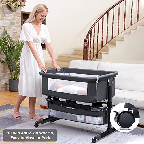 Baby Bassinet Bedside Sleeper Bedside Baby Crib - Portable Baby Bed With Wheels,Newborn Bedside Bassinet With Storage Basket,Co-Sleeping Crib With Mattress For Infant,Breathable Mesh,Easy Assemble #TOP6