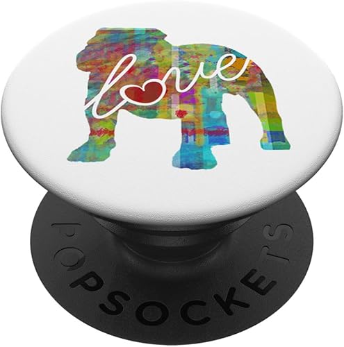 Un diseño de estilo acuarela para los amantes del bulldog inglés PopSockets agarre y soporte para teléfonos y tabletas, Negro