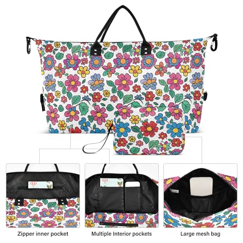 Weekender Bags Travel Duffel Gym Bag Flower Patten Carry on Overnight Tote Bag with Toiletry Bag for Airplane Travel Trip Gym Yoga2