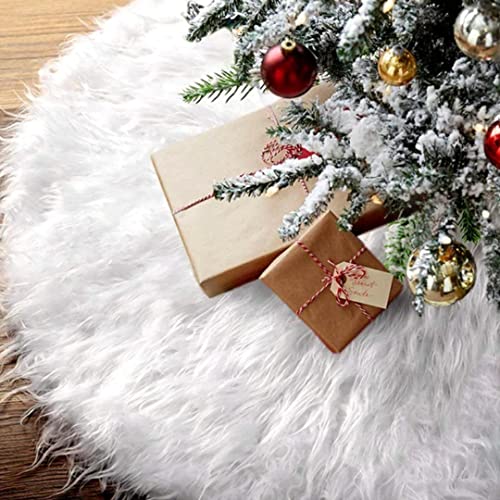 Festivex Christmas Tree Skirt - 36 Inches White Faux Fur Christmas Tree Skirt, White Plush Velvet Skirt for Holiday Party Christmas Tree Decoration