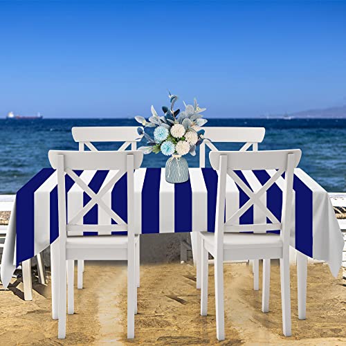 Peony Man 2 Pieces Blue And White Striped Tablecloth Nautical Blue Plastic Table Cover Waterproof Disposable Rectangle Tablecloth For Party Kitchen Dinning Table Decor thumb #4