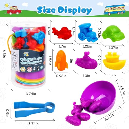 Image of Counting Transport Matching Game Color Sorting Toys with Bowls Montessori STEM Sensory Training Early Educational Preschool Learning Toy Gift for Toddlers Kids Ages 3 4 5 6 (Transport)