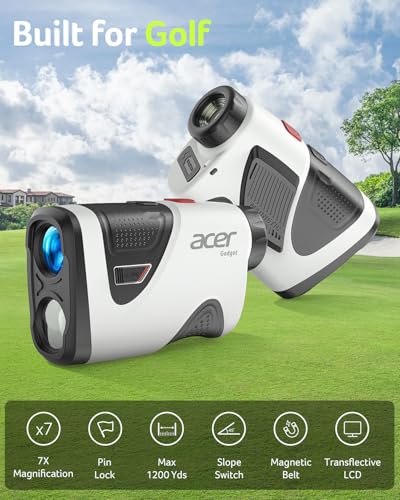 Image of Acer Pro Golf Rangefinder with Slope Switch, Pin Lock Vibration - 1200 Yards Laser Range Finder Golf, 7X Magnification, Rechargeable Battery with Magnet Stripe, IP54 Waterproof, Golf Gifts for Men