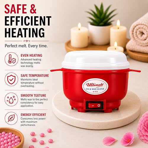 Image of Oil & Wax Heater for Melting Wax, Heating Massager Oil and Liquifying Ghee (Red, Standard)