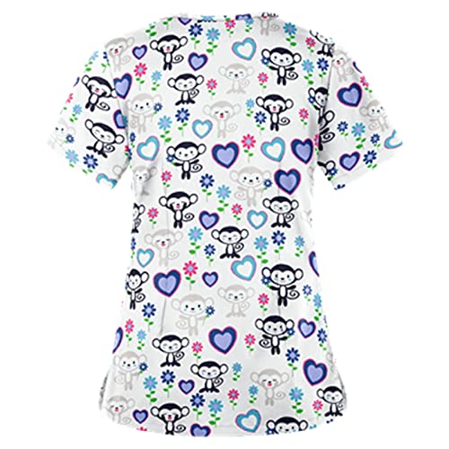 OIOLOYJM Printed Scrub Tops Women V Neck Short Sleeve Plus Size Scrubs for Womens Nursing Uniforms Shirts with Pockets