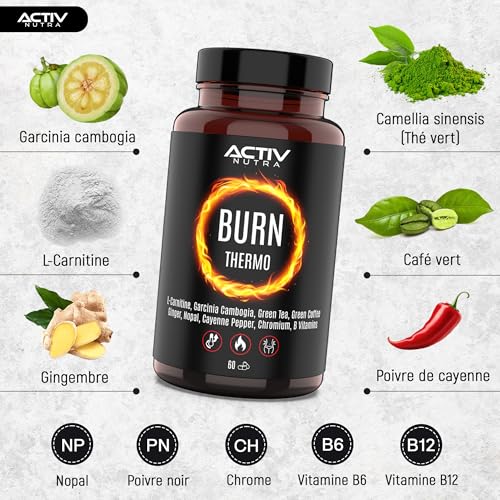 BURN Thermo - Bruleur de Graisse Puissant - Perte de Poids Rapide et Efficace - Avec L Carnitine, Garcinia Cambogia, Thé Vert, Café Vert, Gingembre, Nopal, Poivre de Cayenne – Image 4