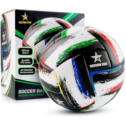 Image of Western Star Soccer Ball Helix- Size 3 4 5 - Official Match Grade Soccer Balls - Attractive and Durable Design (Rainbow Color, 4)