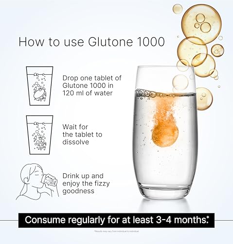 Image of Glutone 1000 Setria L-Glutathione Tablets for Radiant & Clear Skin | 600mg Premium L-Glutathione & Vitamin C | Skin glow Brightening Supplement | 15 Effervescent Tablets | Orange Flavor (Pack of 4)