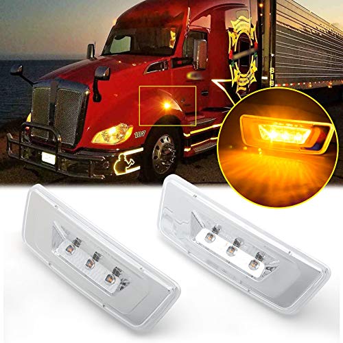 Xotic Tech Clear Lens LED Side Marker Signal Light Lamps OE Fit Compatible with Kenworth T680 T700 T880 Peterbilt 567, Amber 3-SMD (Part # 54-1211 554-1287 888-5422 888-5423)