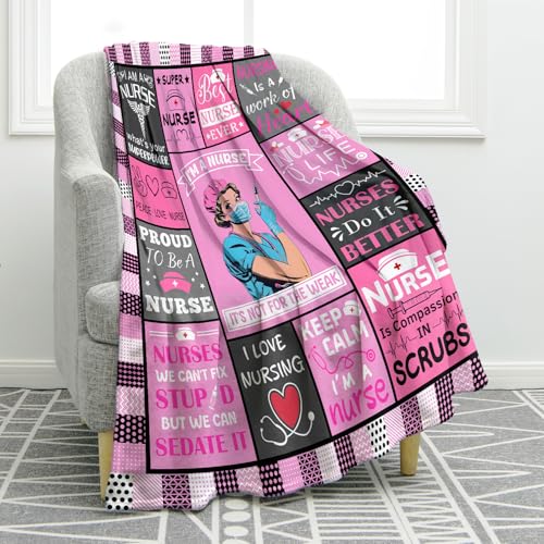 Jekeno Nurse Blanket Nurses Week Gifts for Women Girls Mom Wife Practitioner Appreciation Birthday Christmas Halloween Presents Nursing School Graduation Plush Throw 50"x60"